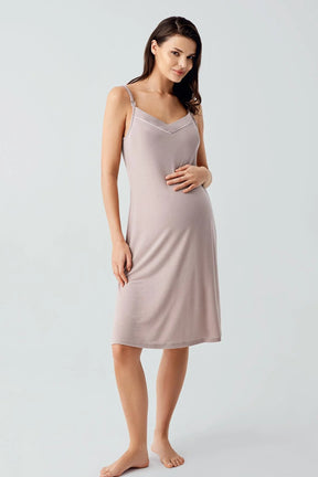 Strappy Maternity & Nursing Nightgown Mink - 17101
