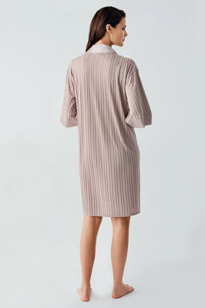 Jacquard Shirt Collar Maternity & Nursing Nightgown Mink - 17102