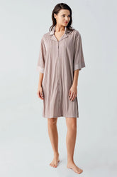 Jacquard Shirt Collar Maternity & Nursing Nightgown Mink - 17102