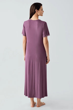 Lace Collar Plus Size Maternity & Nursing Nightgown Plum - 17106