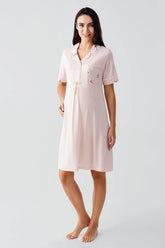 Bow Pattern Maternity & Nursing Nightgown Salmon - 17107