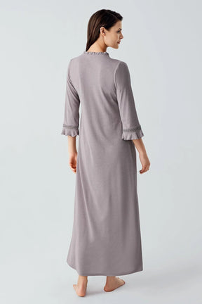Lace Detailed Plus Size Maternity & Nursing Nightgown Grey - 17110