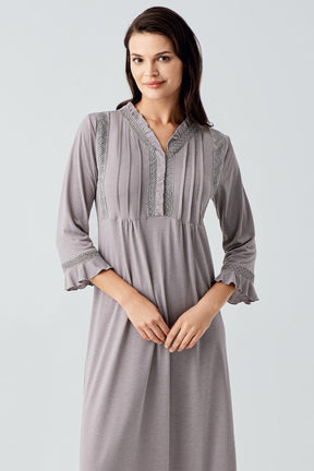 Lace Detailed Plus Size Maternity & Nursing Nightgown Grey - 17110