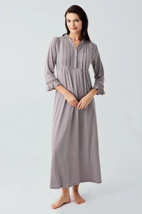 Lace Detailed Plus Size Maternity & Nursing Nightgown Grey - 17110