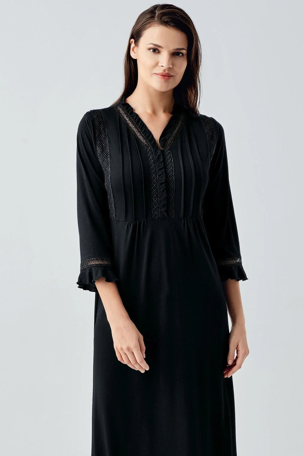 Lace Detailed Plus Size Maternity & Nursing Nightgown Black - 17110
