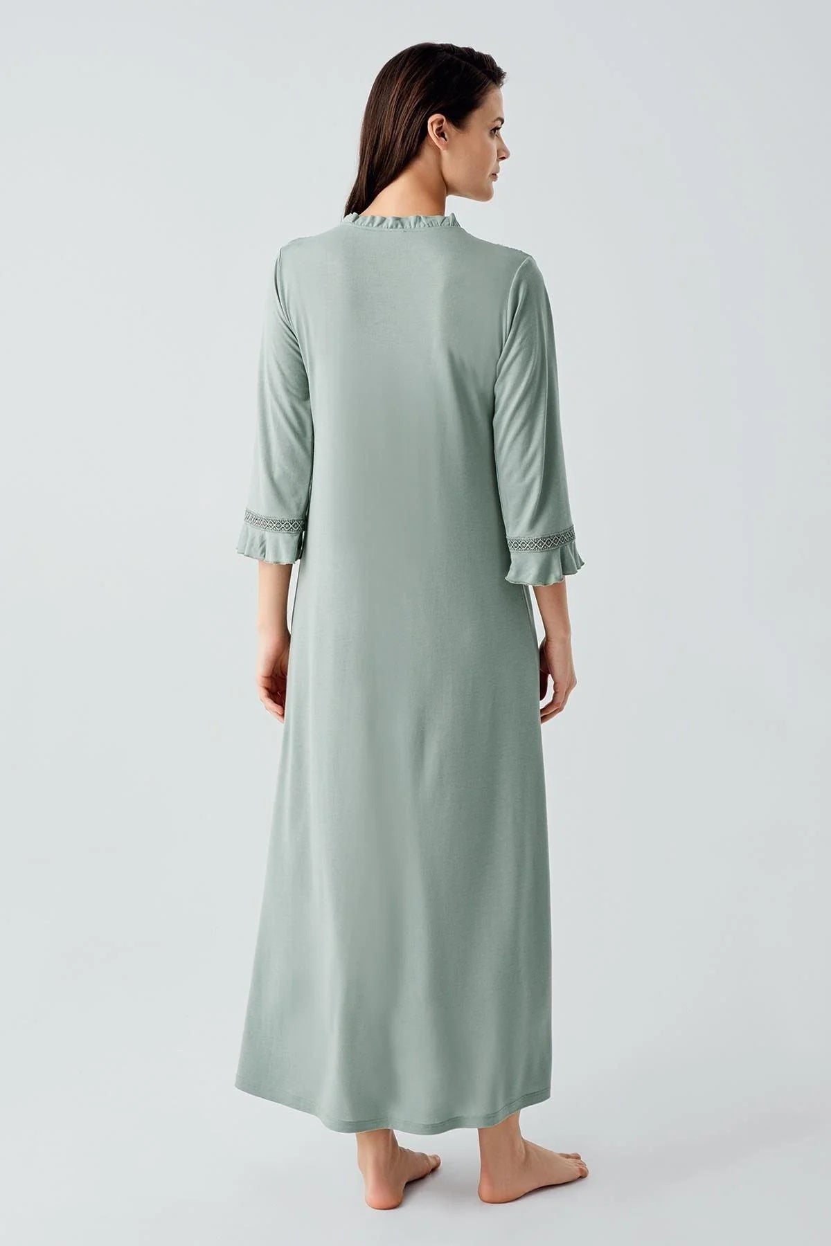 Lace Detailed Plus Size Maternity & Nursing Nightgown Green - 17110