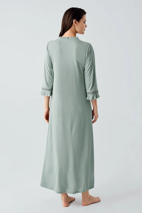 Lace Detailed Plus Size Maternity & Nursing Nightgown Green - 17110