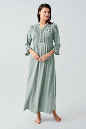 Lace Detailed Plus Size Maternity & Nursing Nightgown Green - 17110