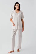 Pleated Double Breastfeeding Maternity Feeding-Friendly Pajama Set Beige - S17200