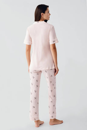 Bow Pattern Maternity & Nursing Pajama Set Salmon - 17207