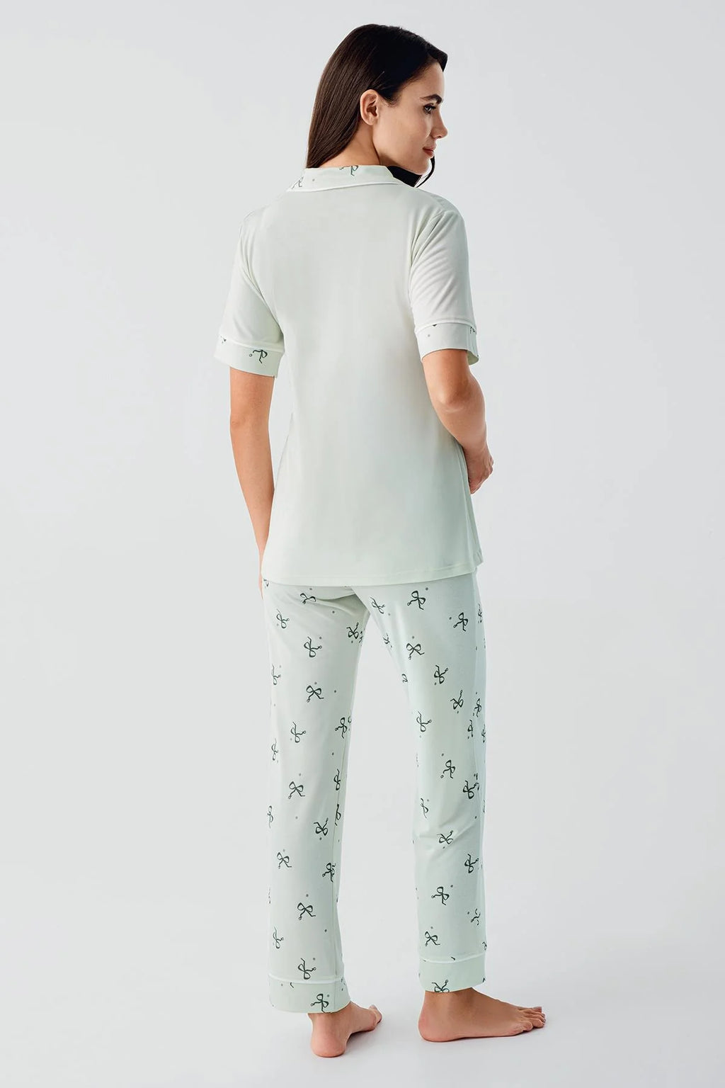 Bow Pattern Maternity Feeding-Friendly Pajama Set Green - S17207