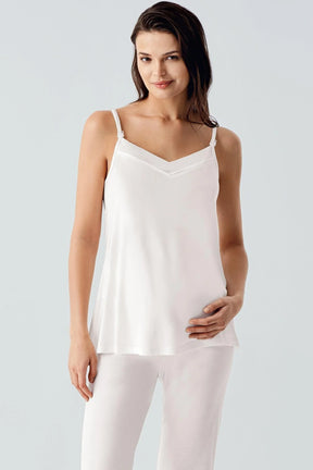 Strappy 3-Piece Maternity-Nursing Pajama & Jacquard Robe Set Ecru - 17301