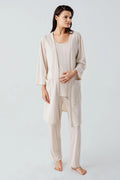 Hidden Breastfeeding Panel 3-Piece Maternity Feeding-Friendly Pajama & Robe Set Beige - S17308