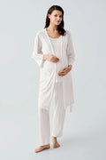 Hidden Breastfeeding Panel 3-Piece Maternity Feeding-Friendly Pajama & Robe Set Ecru - S17308