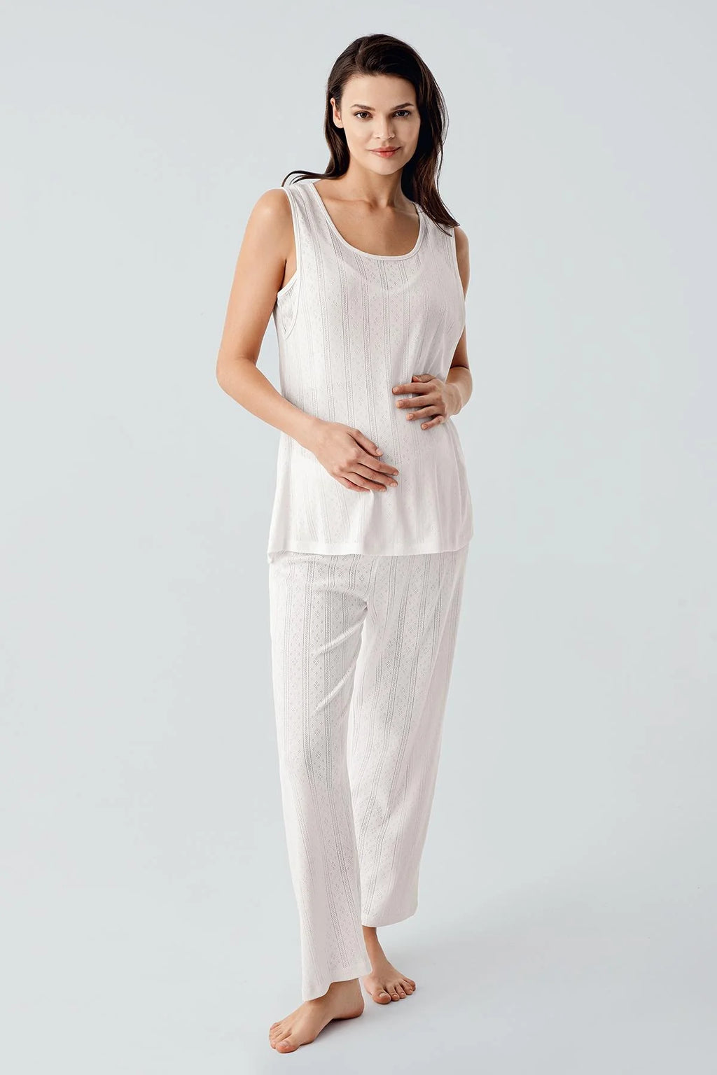 Hidden Breastfeeding Panel 3-Piece Maternity Feeding-Friendly Pajama & Robe Set Ecru - S17308