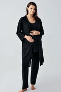 Hidden Breastfeeding Panel 3-Piece Maternity Feeding-Friendly Pajama & Robe Set Black - S17308