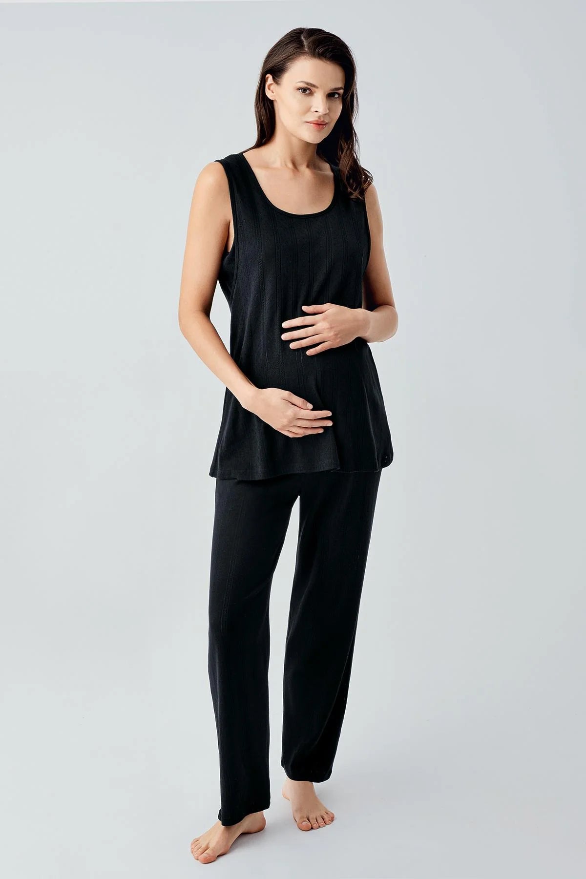 Hidden Breastfeeding Panel 3-Piece Maternity Feeding-Friendly Pajama & Robe Set Black - S17308