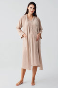 Pleated Double Breastfeeding Maternity Feeding-Friendly Nightgown & Robe Set Coffee - S17400