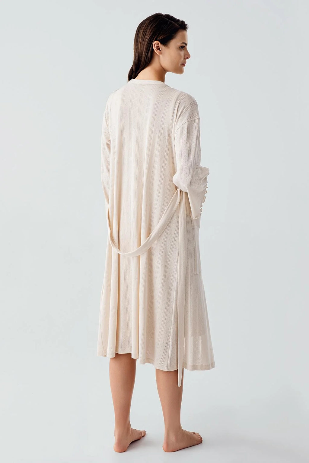Hidden Breastfeeding Panel Maternity Feeding-Friendly Nightgown & Robe Set Beige - S17408