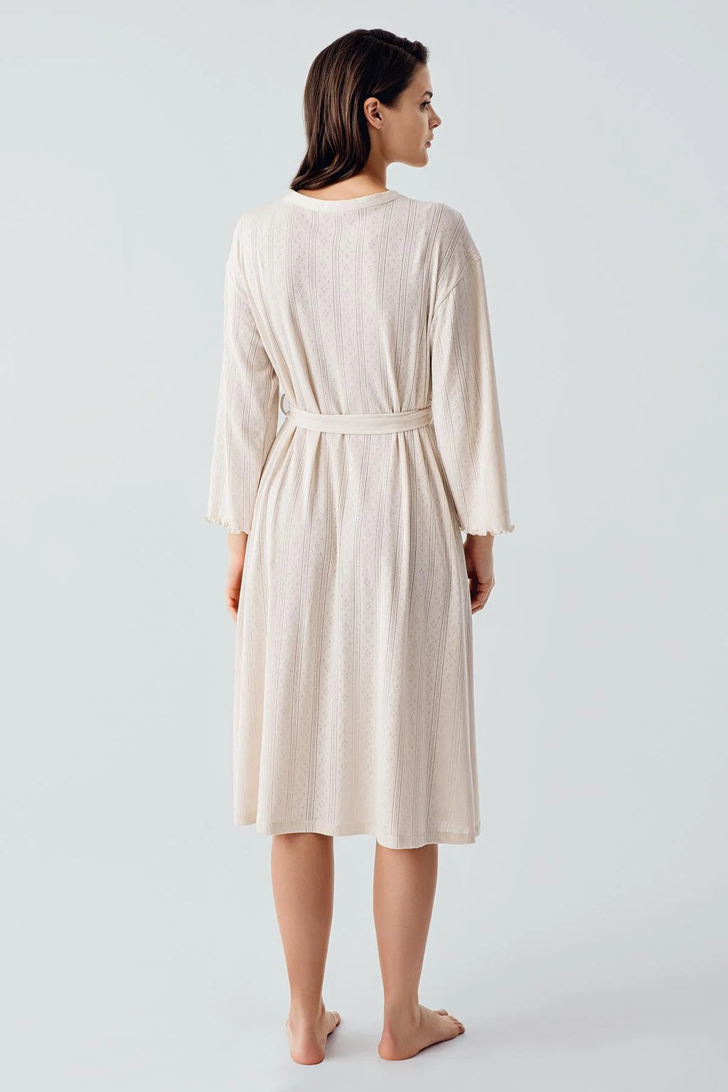 Hidden Breastfeeding Panel Maternity Feeding-Friendly Nightgown & Robe Set Beige - S17408