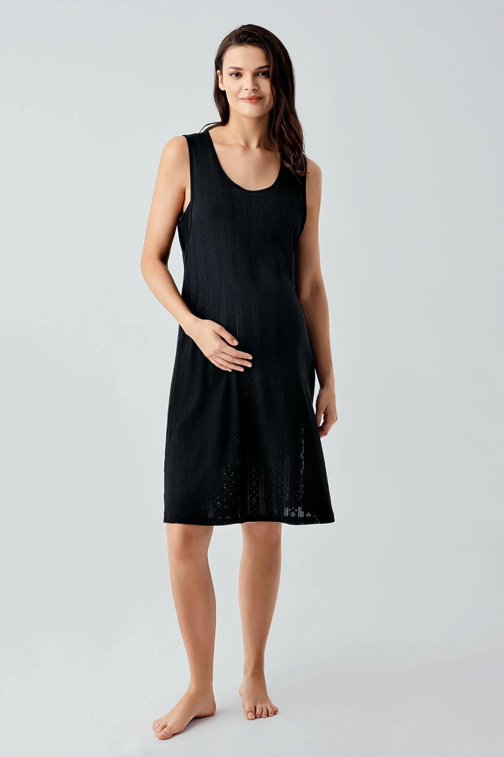 Hidden Breastfeeding Panel Maternity Feeding-Friendly Nightgown & Robe Set Black - S17408