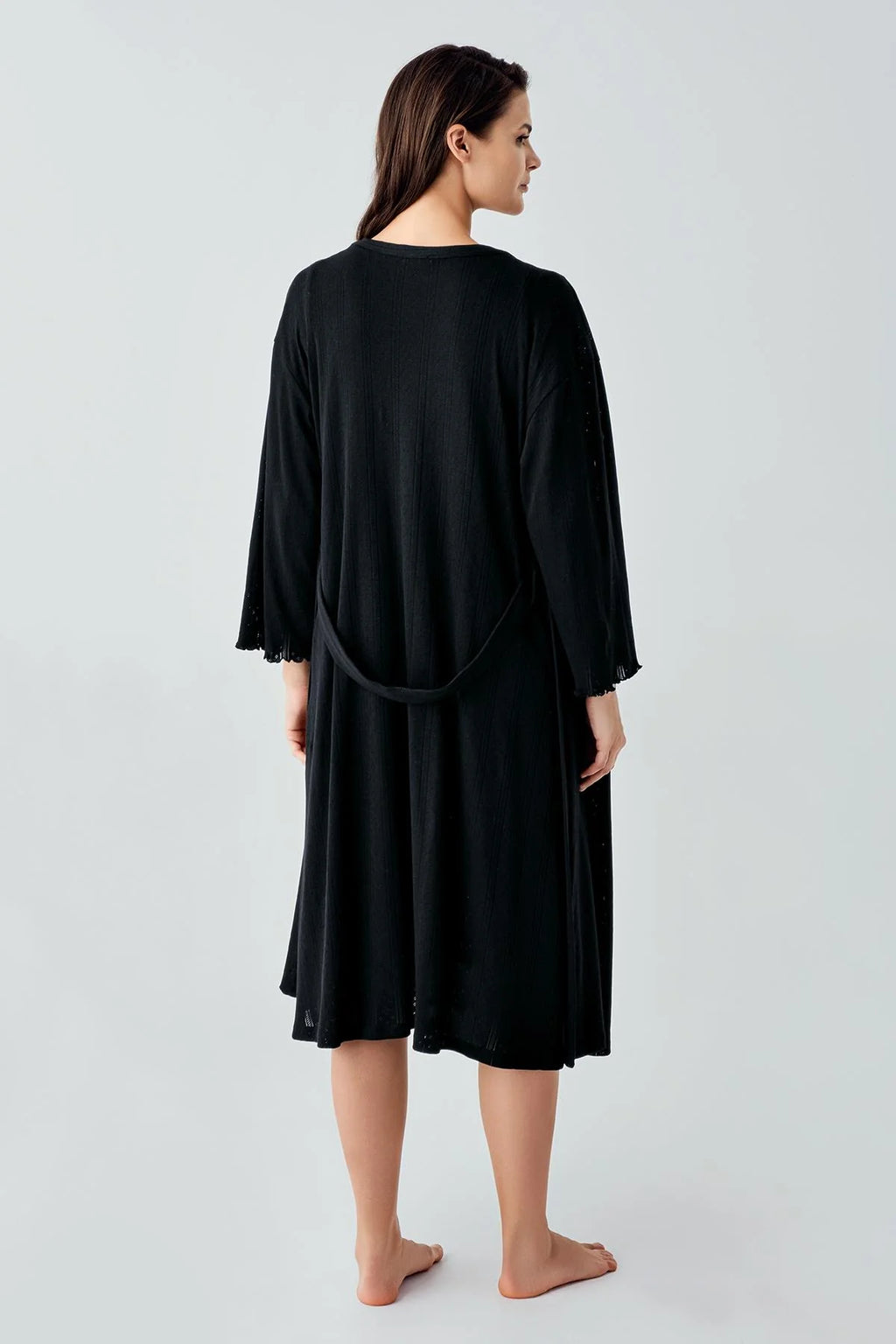 Hidden Breastfeeding Panel Maternity Feeding-Friendly Nightgown & Robe Set Black - S17408