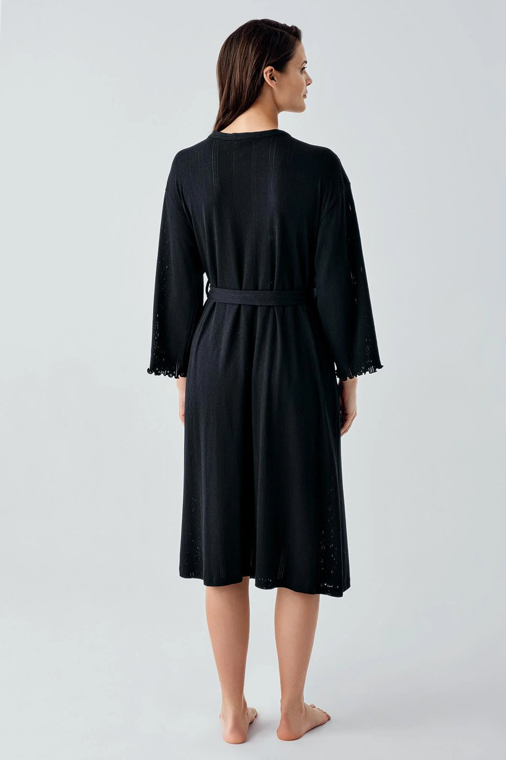 Hidden Breastfeeding Panel Maternity Feeding-Friendly Nightgown & Robe Set Black - S17408