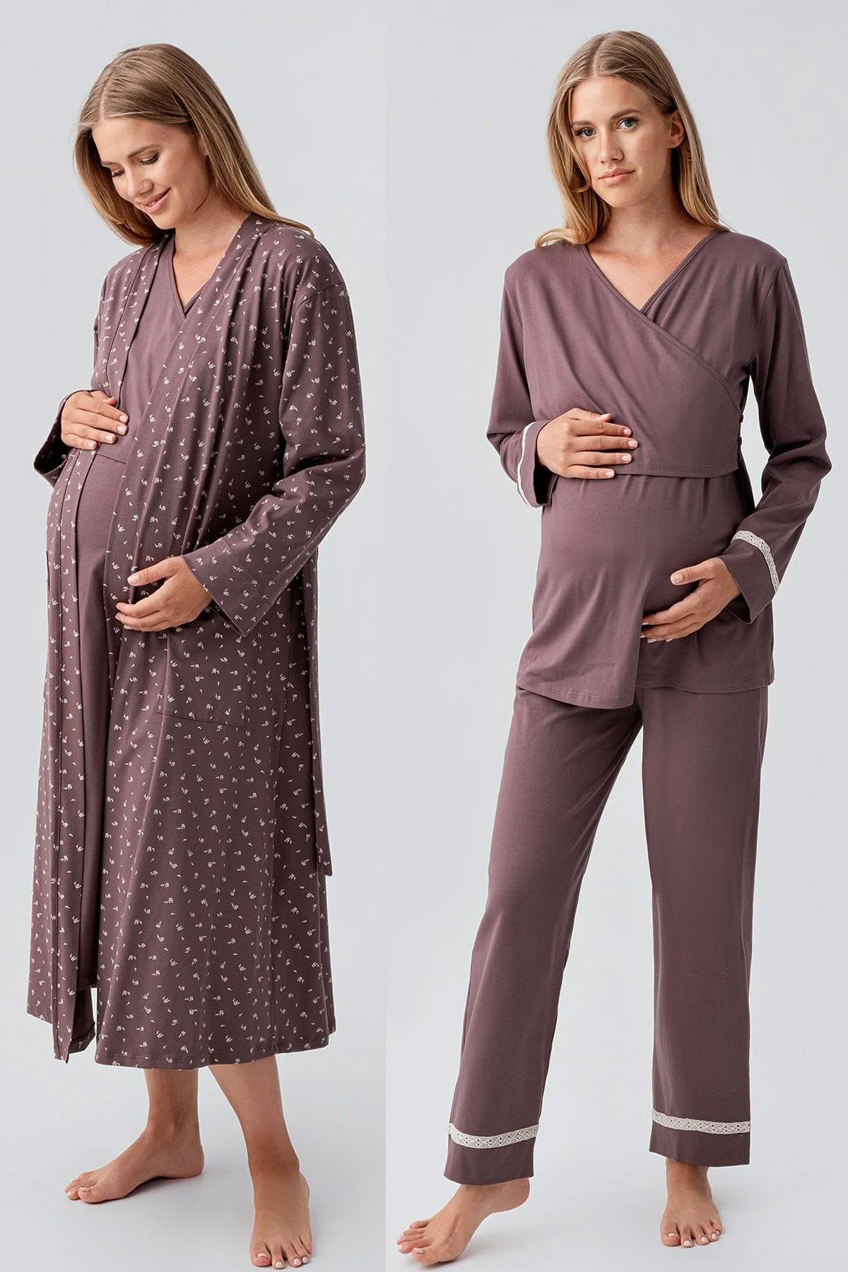 Side Tie Nursing Feature Cotton 4-Piece Maternity-Nursing Set Coffee - 180101