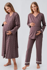 Side Tie Nursing Feature Cotton 4-Piece Maternity-Nursing Set Coffee - 180101