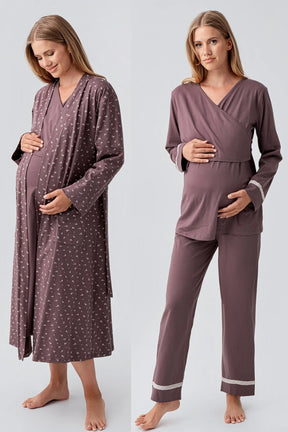Side Tie Nursing Feature Cotton 4-Piece Maternity-Nursing Set Coffee - 180101
