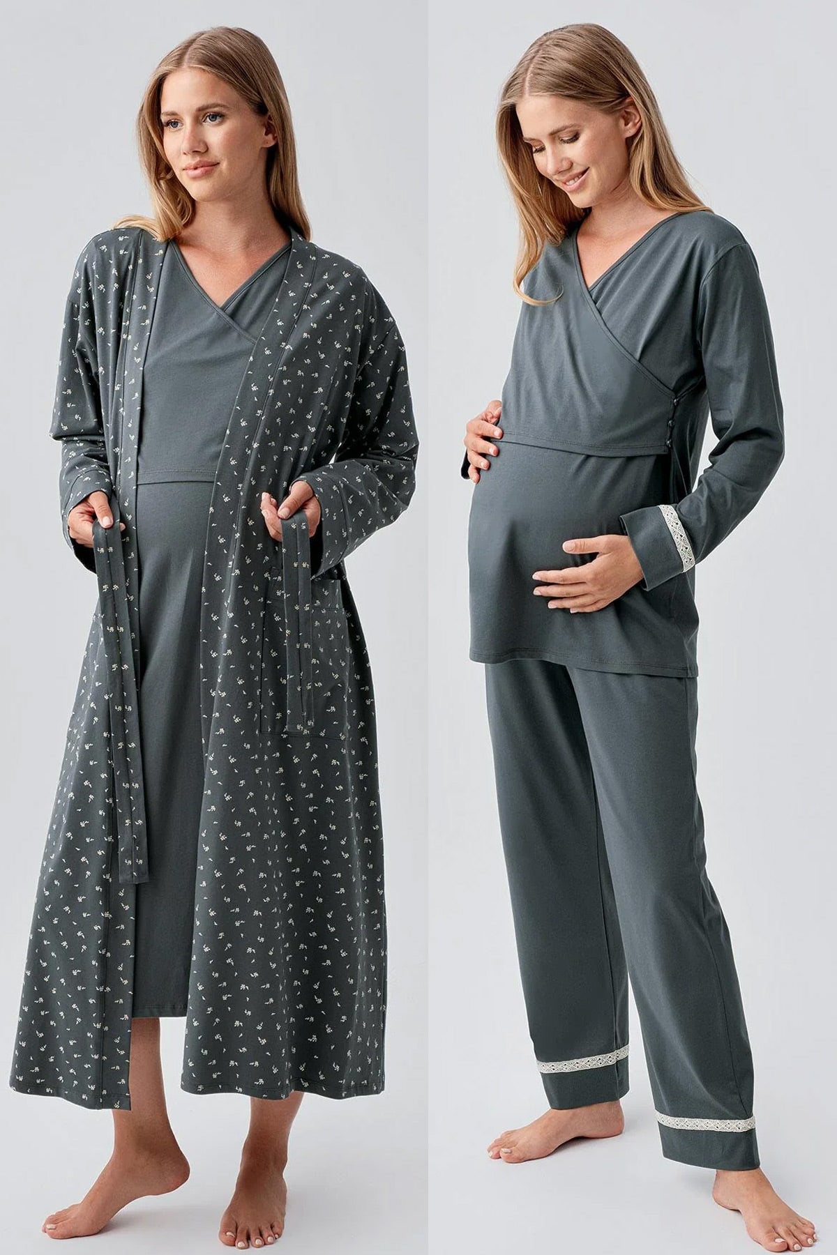 Side Tie Nursing Feature Cotton 4-Piece Maternity-Nursing Set Green - 180101