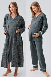 Side Tie Nursing Feature Cotton 4-Piece Maternity-Nursing Set Green - 180101