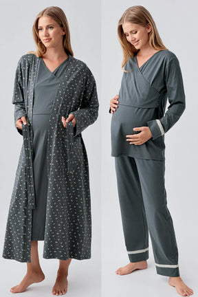 Side Tie Nursing Feature Cotton 4-Piece Maternity-Nursing Set Green - 180101