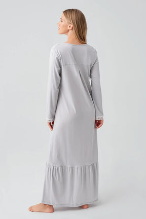 Lace Collar Cotton Plus Size Maternity & Nursing Nightgown Grey - 18100