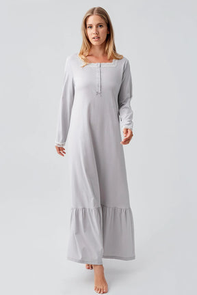 Lace Collar Cotton Plus Size Maternity & Nursing Nightgown Grey - 18100