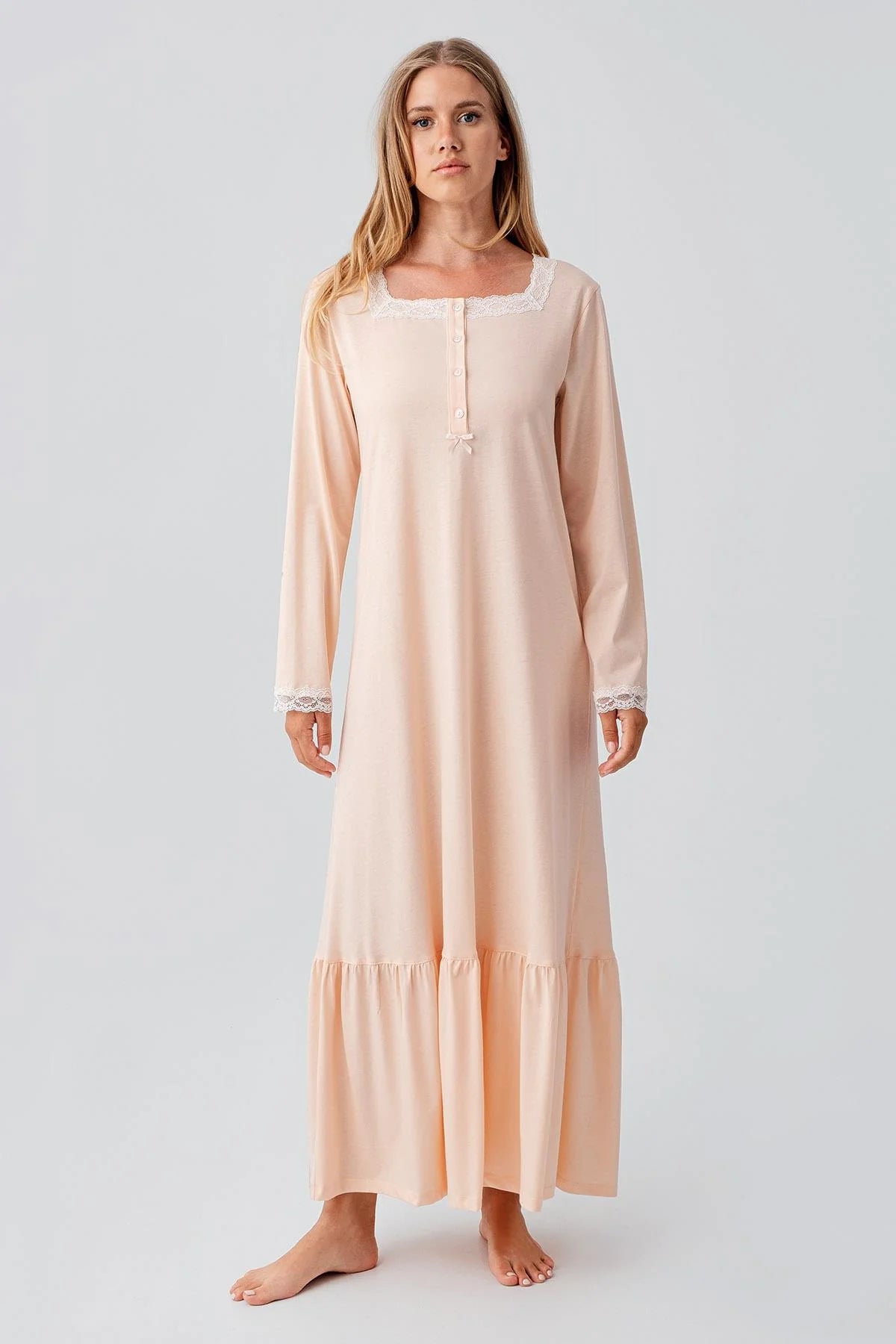 Lace Collar Cotton Plus Size Maternity & Nursing Nightgown Salmon - 18100