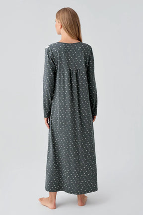 Patterned Lacy Cotton Plus Size Maternity & Nursing Nightgown Green - 18101