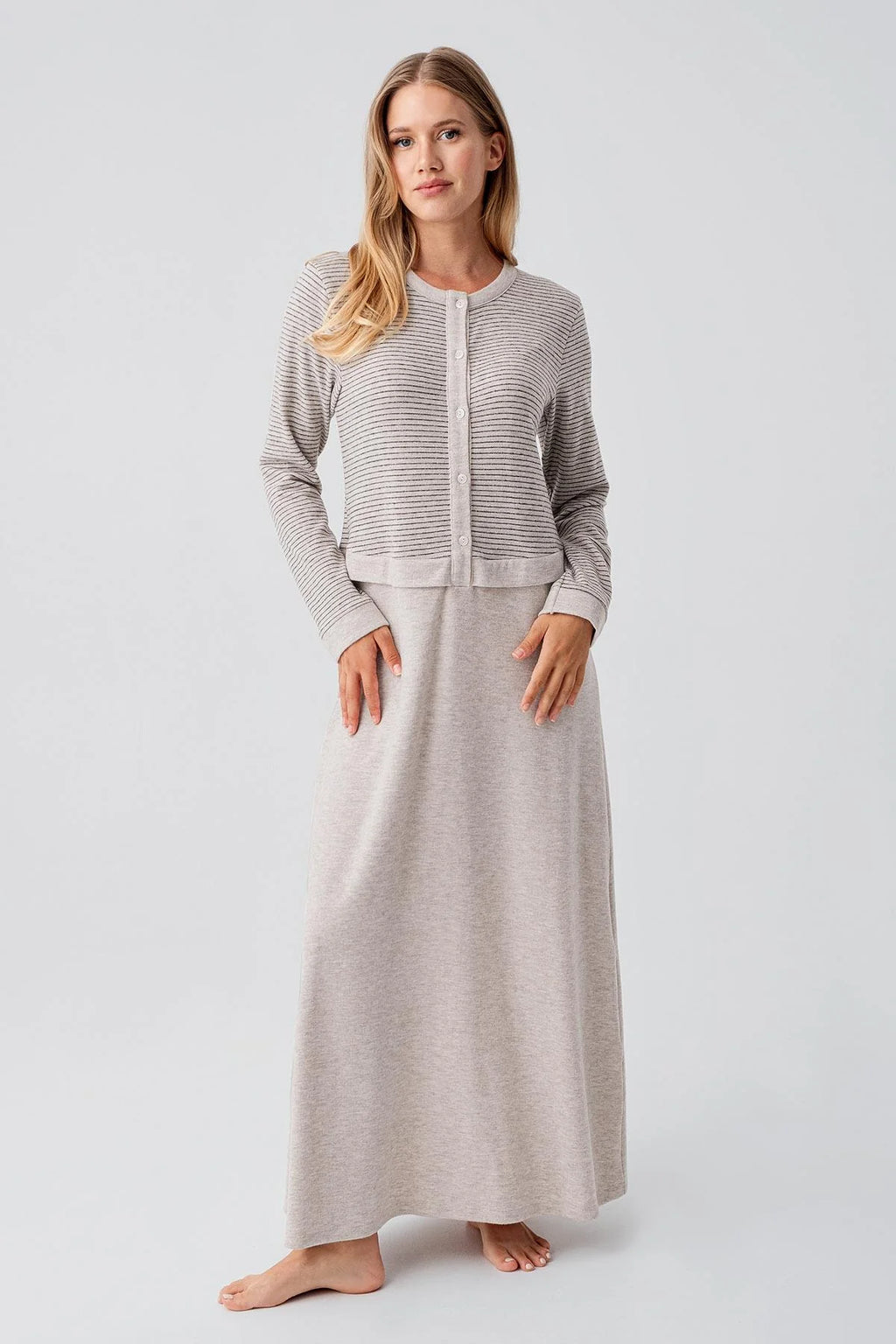 Soft Texture Maternity & Nursing Nightgown Beige - 18102