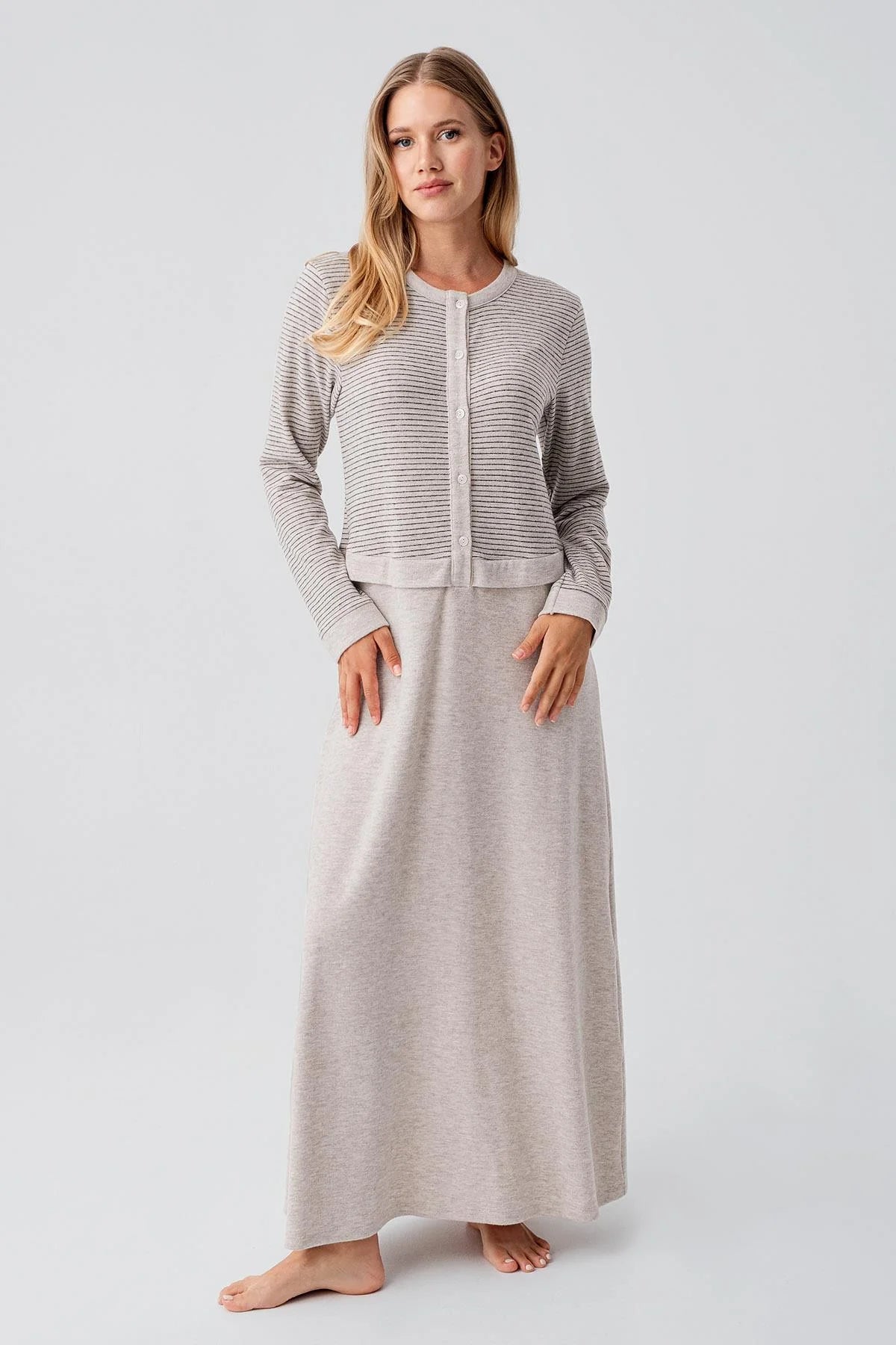 Soft Texture Maternity & Nursing Nightgown Beige - 18102