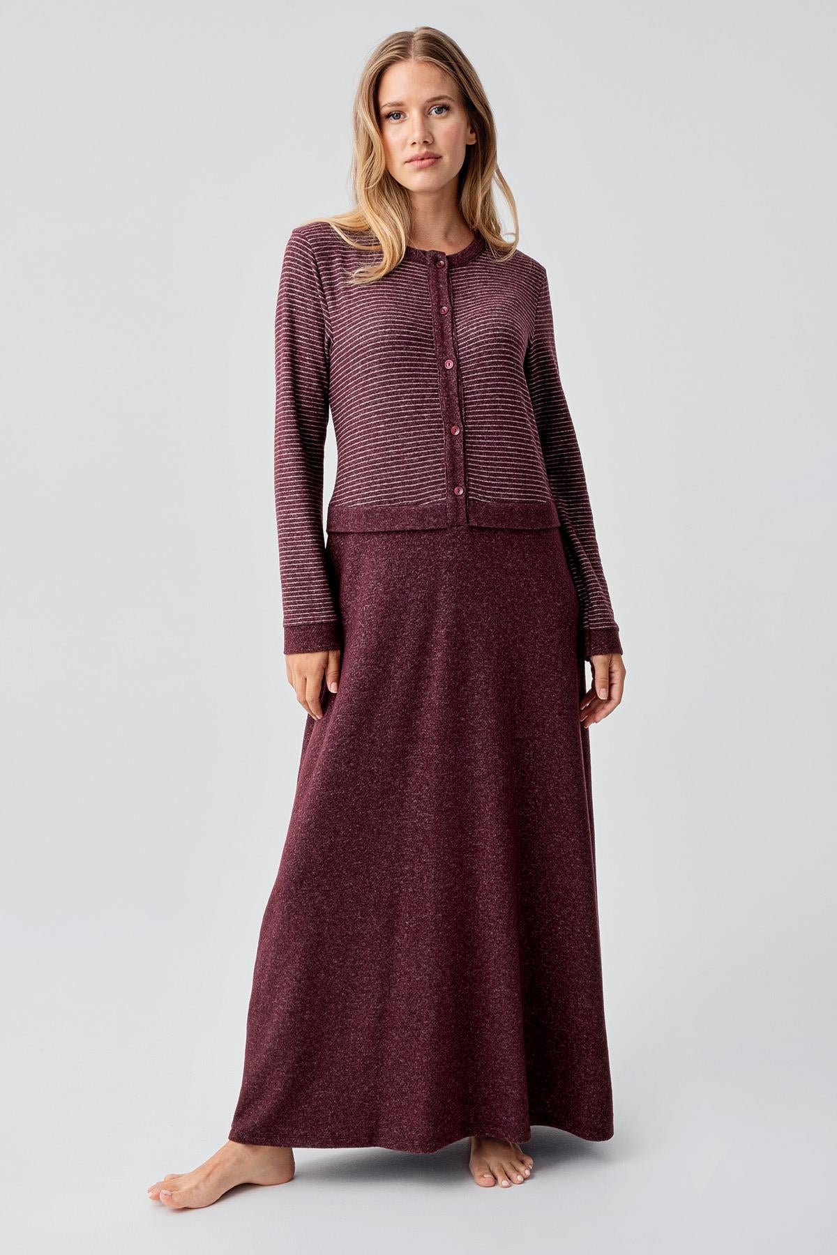 Soft Texture Maternity & Nursing Nightgown Claret Red - 18102