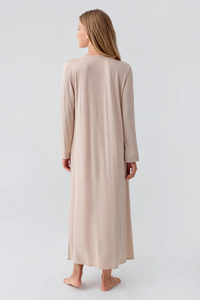 Guipure Edges Plus Size Maternity & Nursing Nightgown Beige - 18104