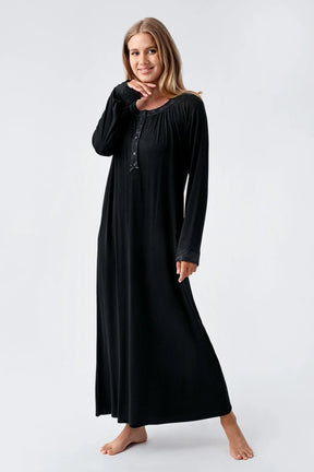 Guipure Edges Plus Size Maternity & Nursing Nightgown Black - 18104