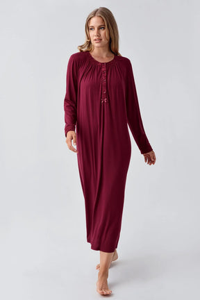 Guipure Edges Plus Size Maternity & Nursing Nightgown Claret Red - 18104