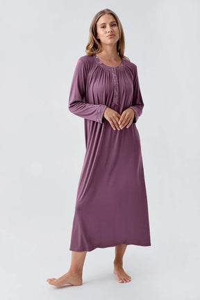Guipure Edges Plus Size Maternity & Nursing Nightgown Purple - 18104
