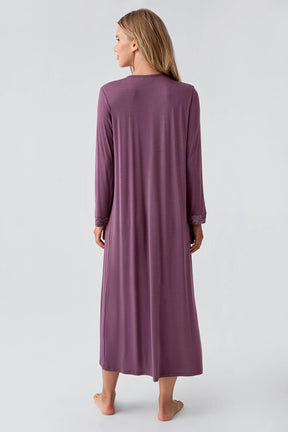 Guipure Edges Plus Size Maternity & Nursing Nightgown Purple - 18104