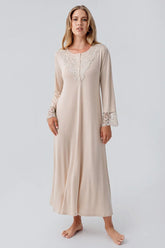 Lace Detailed Plus Size Maternity & Nursing Nightgown Beige - 18105