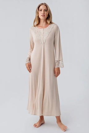 Lace Detailed Plus Size Maternity & Nursing Nightgown Beige - 18105