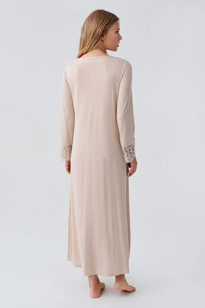 Lace Detailed Plus Size Maternity & Nursing Nightgown Beige - 18105