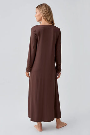 Lace Detailed Plus Size Maternity & Nursing Nightgown Coffee - 18105