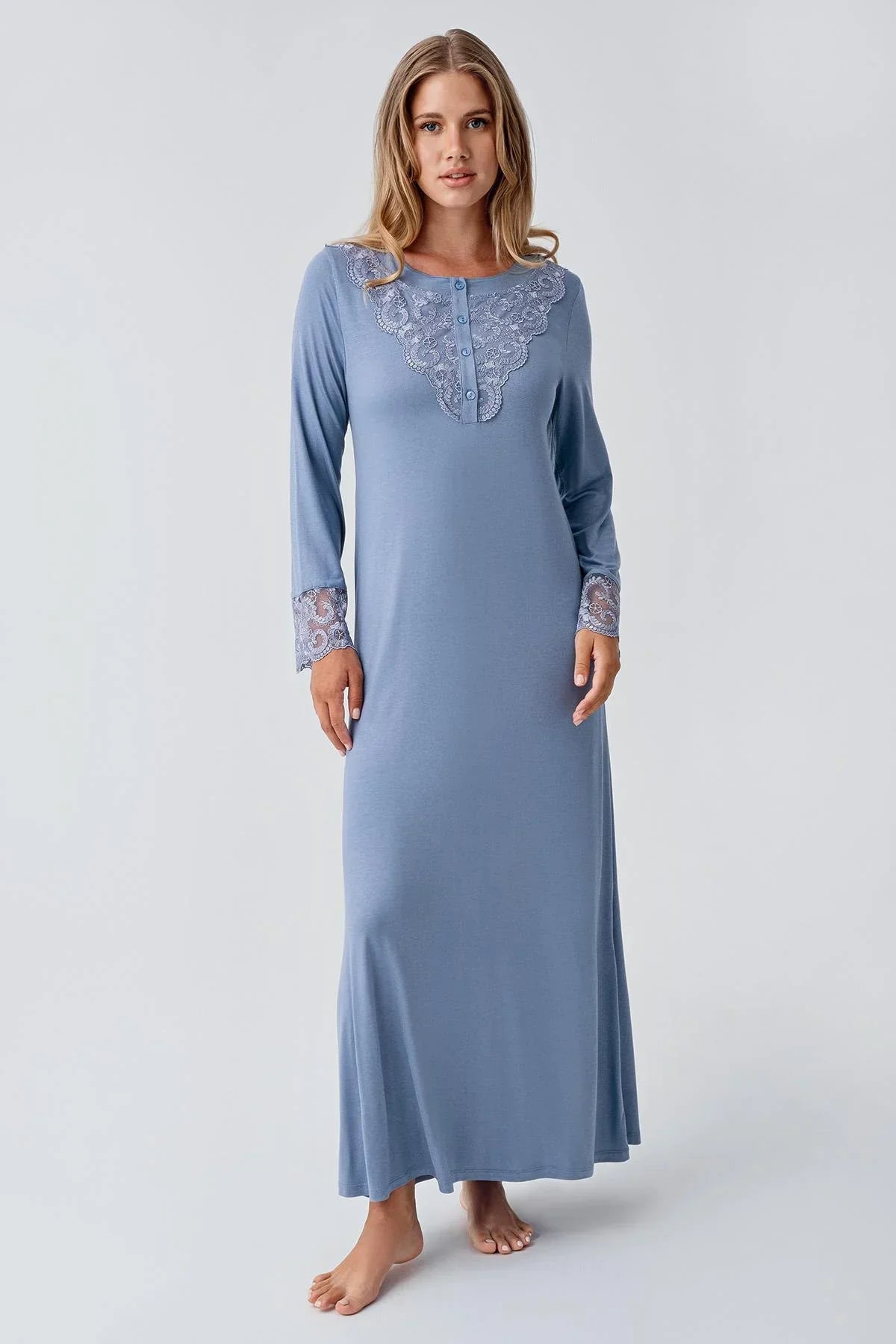 Lace Detailed Plus Size Maternity & Nursing Nightgown Indigo - 18105